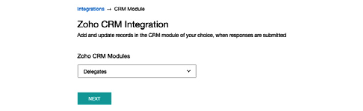 Figure 11.11 – Select the CRM module to integrate with – in this example, Delegates
