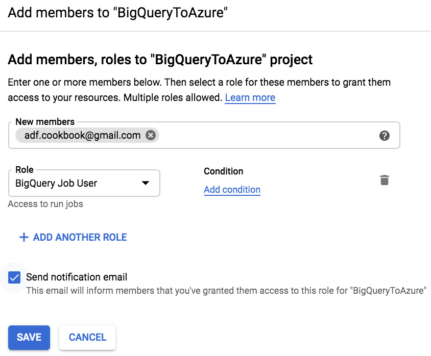 Figure 7.14 – Adding a BigQuery Job User role
