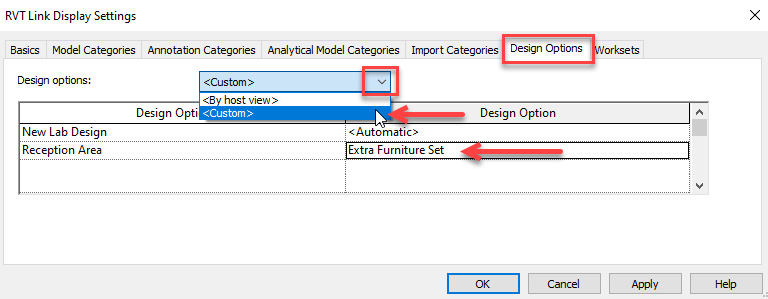 Figure 5.38 – Changing a Design Option from a Linked file 
