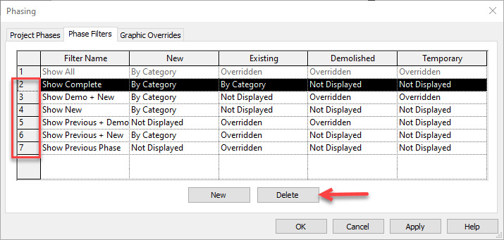 Figure 5.42 – Revit Phase Filters to be deleted
