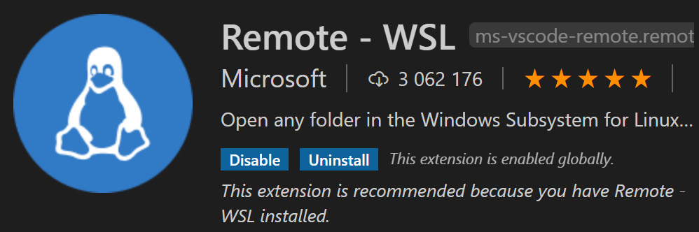 Figure 2.9 – Visual Studio Code Remote WSL extension
