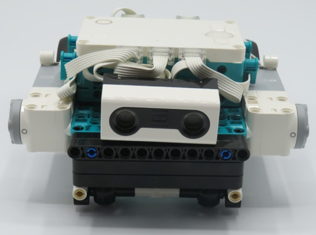 Figure 5.23 – Sensor added to the teal base plate and rest on black beams
