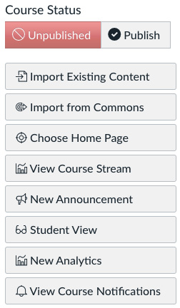 Figure 2.1 – Course Status and a list of setup options
