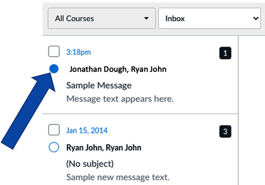 Figure 4.6 – Blue dot indicating a new message within the inbox
