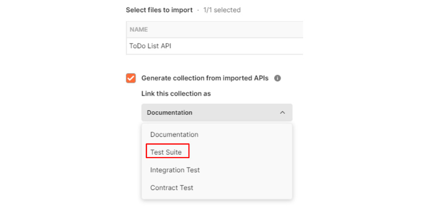 Figure 11.2 – Link imported specification to a test suite
