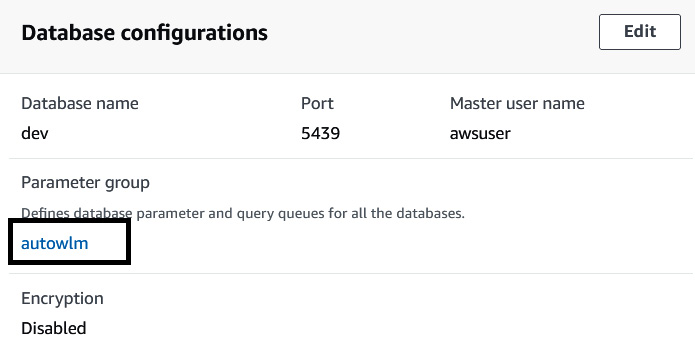 Figure 6.11 – Picking the parameter group associated with your Amazon Redshift cluster
