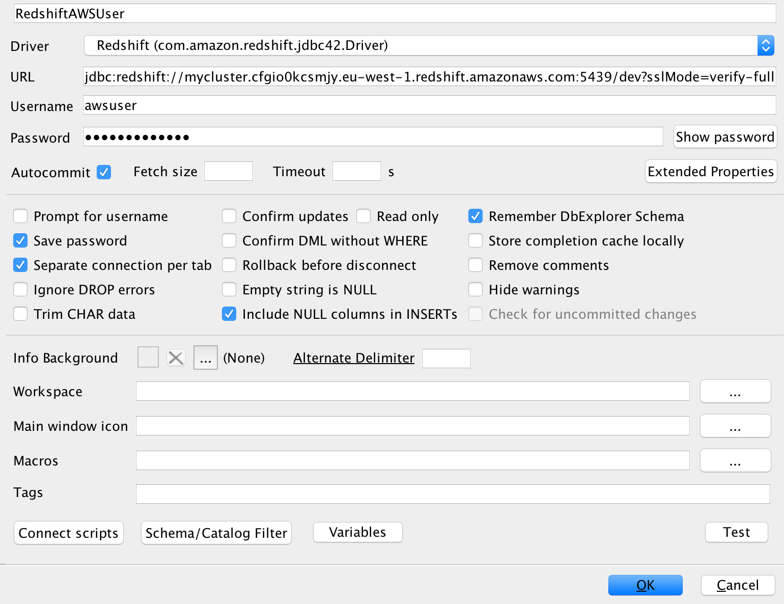 Figure 6.13 – Connecting to Amazon Redshift with  SQL Workbench using SSL
