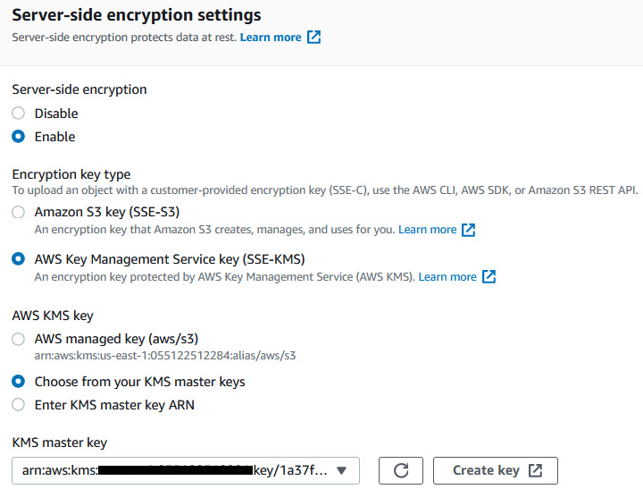  Figrue 6.20 – Encrypting the customer data using a KMS key
