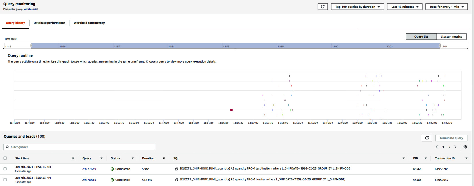 Figure 6.30 – Monitoring query execution history
