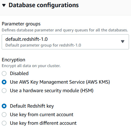 Figure 6.8 – Enabling AWS KMS encryption in Amazon Redshift
