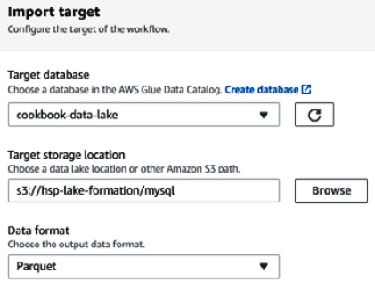 Figure 9.13 – Setting up the target for the data workflow 

