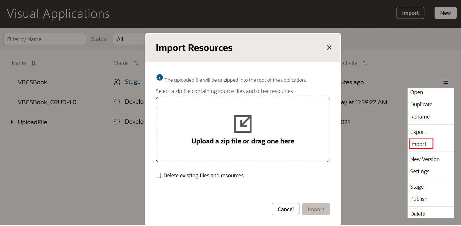 Figure 13.7 – Import option and the Import Resources dialog box