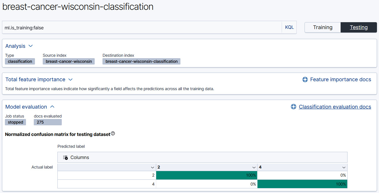 Figure 11.12 – The results page for a Classification job displays the confusion matrix 
