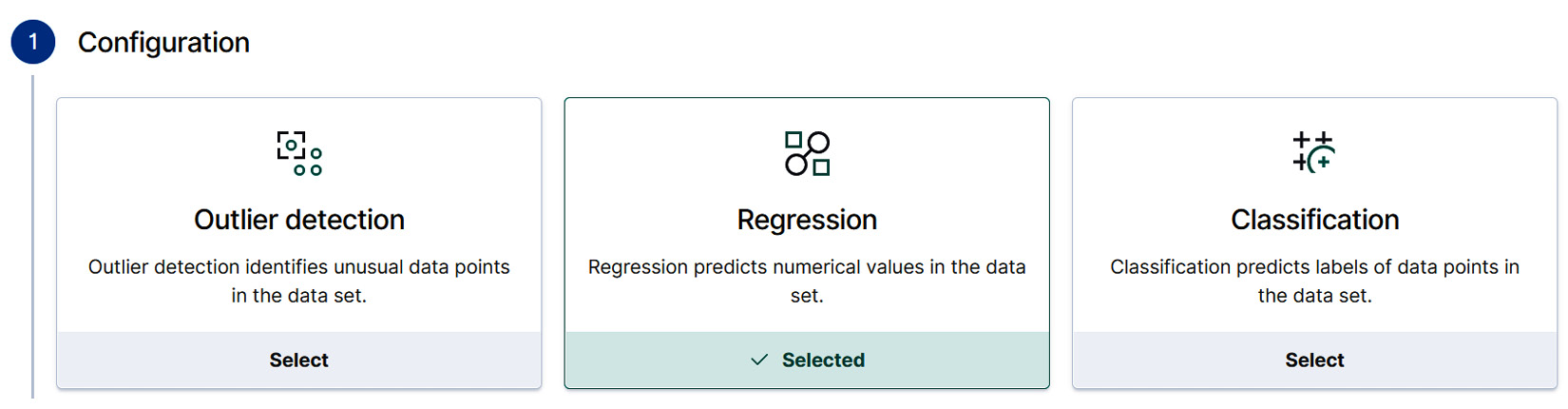 Figure 12.3 – Select Regression as the job type in the Data Frame Analytics job wizard selector
