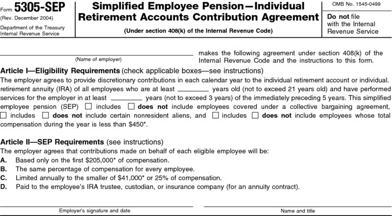 The figure shows the format of form 5403-SEP, simplified employee pension-individual retirement accounts contribution agreement.  