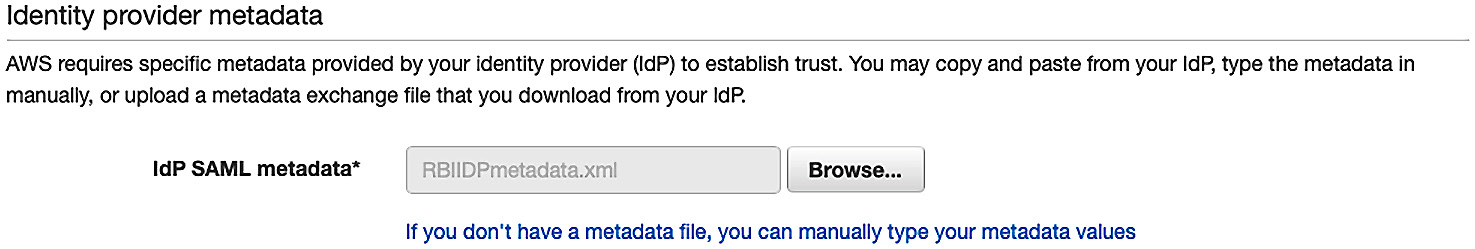 Figure 9.7 – Uploading the external IDP metadata into AWS SSO
