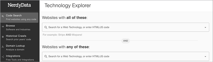 Two search fields, one labeled “Websites with all of these:” and one labeled “Websites with any of these:”