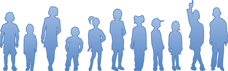 A figure shows silhouettes of kids of different heights standing in a line.