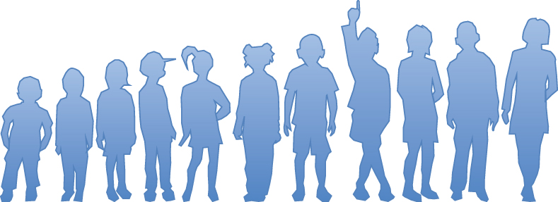 A figure shows silhouettes of kids standing in a line in height order.