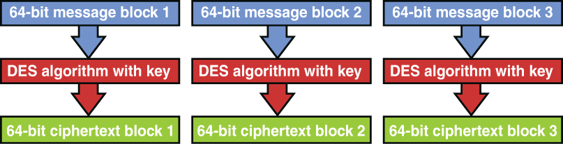 A block diagram of E C B Mode of encryption process D E S