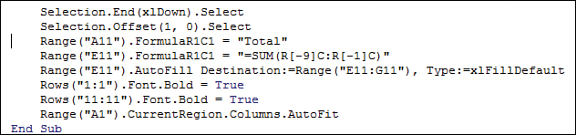 After pressing Delete, the two lines of code become a single line of code: Rows(“11:11”).Font.Bold = True.