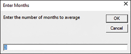 A screenshot of an input box requesting the number of months to average.