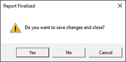 A screenshot of a message box asking if the user wants to save changes and close. An exclamation symbol is to the left of the prompt. Yes, No, and Cancel buttons appear in the box.