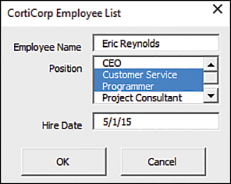 The figure shows a form with a list box in which multiple items are selected.