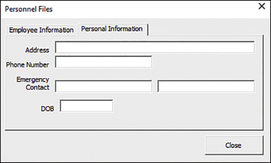 The Close button on the userform is placed outside the MultiPage control.