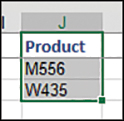 The figure shows a criteria in J1:J3. The heading in J1 is Product. Two products in J2 and J3 will be joined by a logical OR criteria.