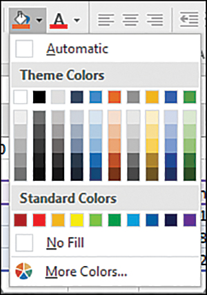 The fill color drop-down menu shows the colors used in the current theme.