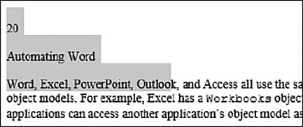 The figure shows a Word document with the first 50 characters, in three consecutive paragraphs, highlighted.