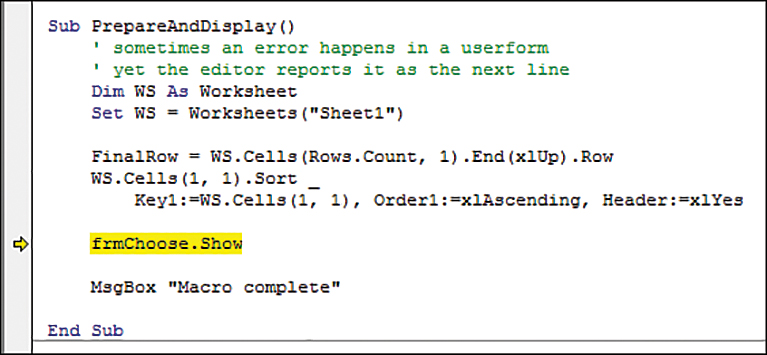 The debug arrow says the Error 13 happened on a line of code that says frmChoose.Show. That is a simple line of code. The problem is not with this line of code.