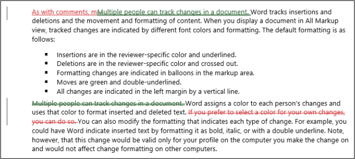 A document segment that contains tracked text and formatting changes.