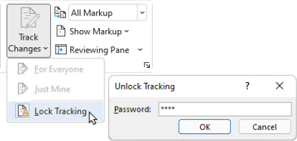 The Unlock Tracking dialog. The dialog contains one text entry box labeled Password and two buttons labeled OK and Cancel. The Password box contains text that is obscured by asterisks.