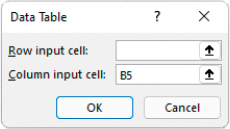 The Data Table dialog in which you can specify row input cell or column input cell.