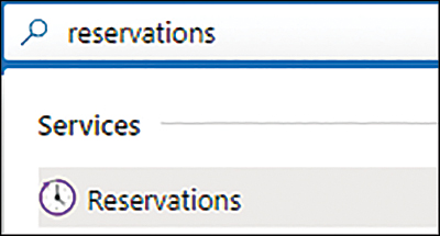 A screenshot of the reservations service listed in an Azure Portal search.