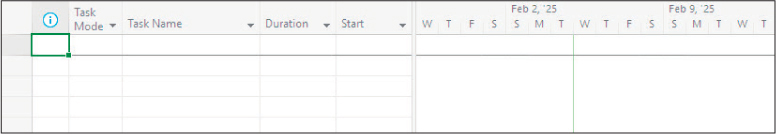 A screenshot of the vertical current date line shown on the chart portion of Gantt Chart view.