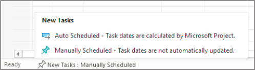 A screenshot of the New Tasks list on the status bar.