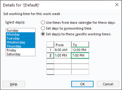 A screenshot of the Details dialog showing extended hours for Monday through Thursday.