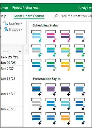 A screenshot of Gantt Chart Styles.