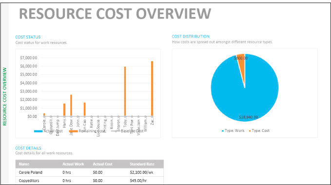 A screenshot of the Resource Cost Overview report.