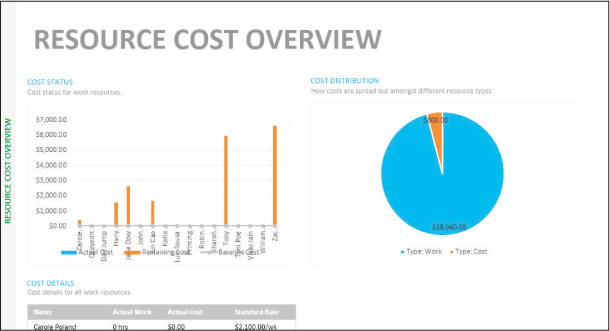 A screenshot of the Resource Cost Overview report.