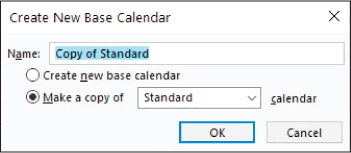 A screenshot of the Create New Base Calendar dialog.