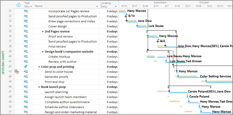 A screenshot of Leveling Gantt view.