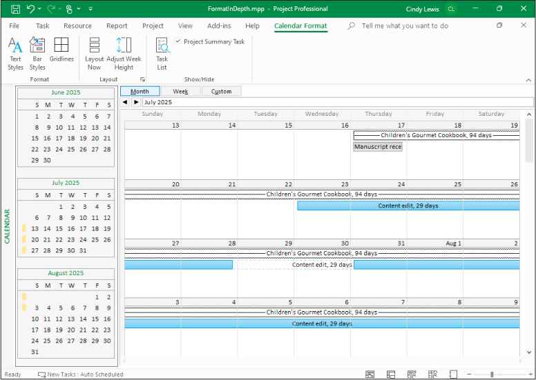 A screenshot of Calendar view showing the default monthly format.