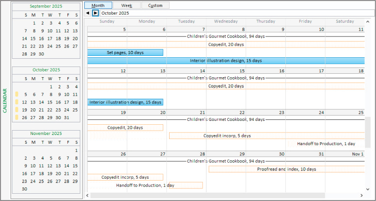 A screenshot of the Calendar view showing critical tasks with the new formatting previously selected.
