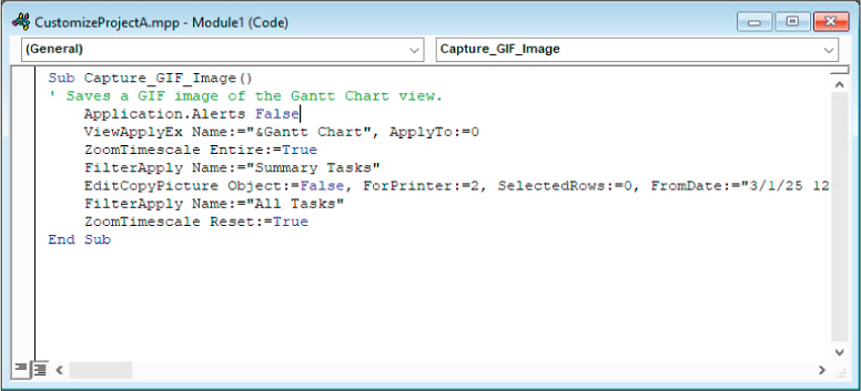 A screenshot of a module from the Microsoft Visual Basic for Applications window showing code for a new macro.