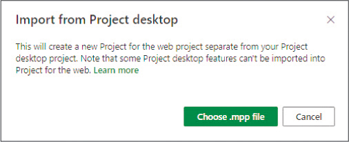 A screenshot of the Import from Project desktop dialog. 