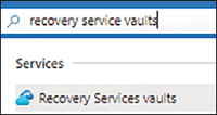 A screenshot is showing recovery service vaults searched in the Azure Portal.